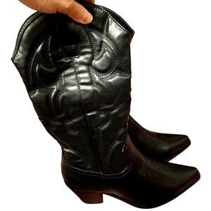 Justfab Womens Black Western Style Cowboy Boots Pointed Toe Mid-Calf Block Heel